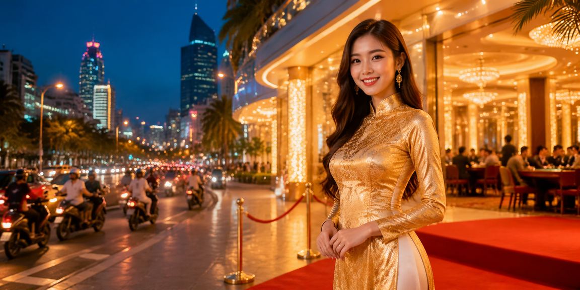 Người chơi game bài tại TP. Hồ Chí Minh mặc áo dài truyền thống trong không gian giải trí hiện đại